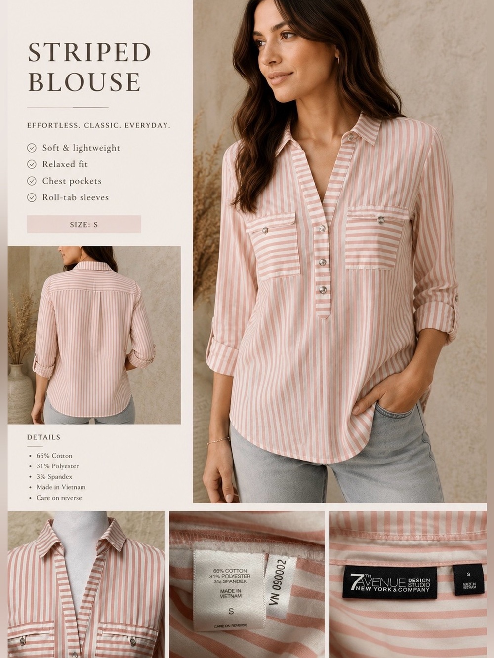 New York & Company Women’s  Striped Blouse Size S